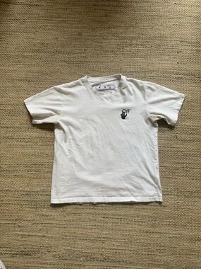 Off-White Cream Crewneck with Navy Logo Label